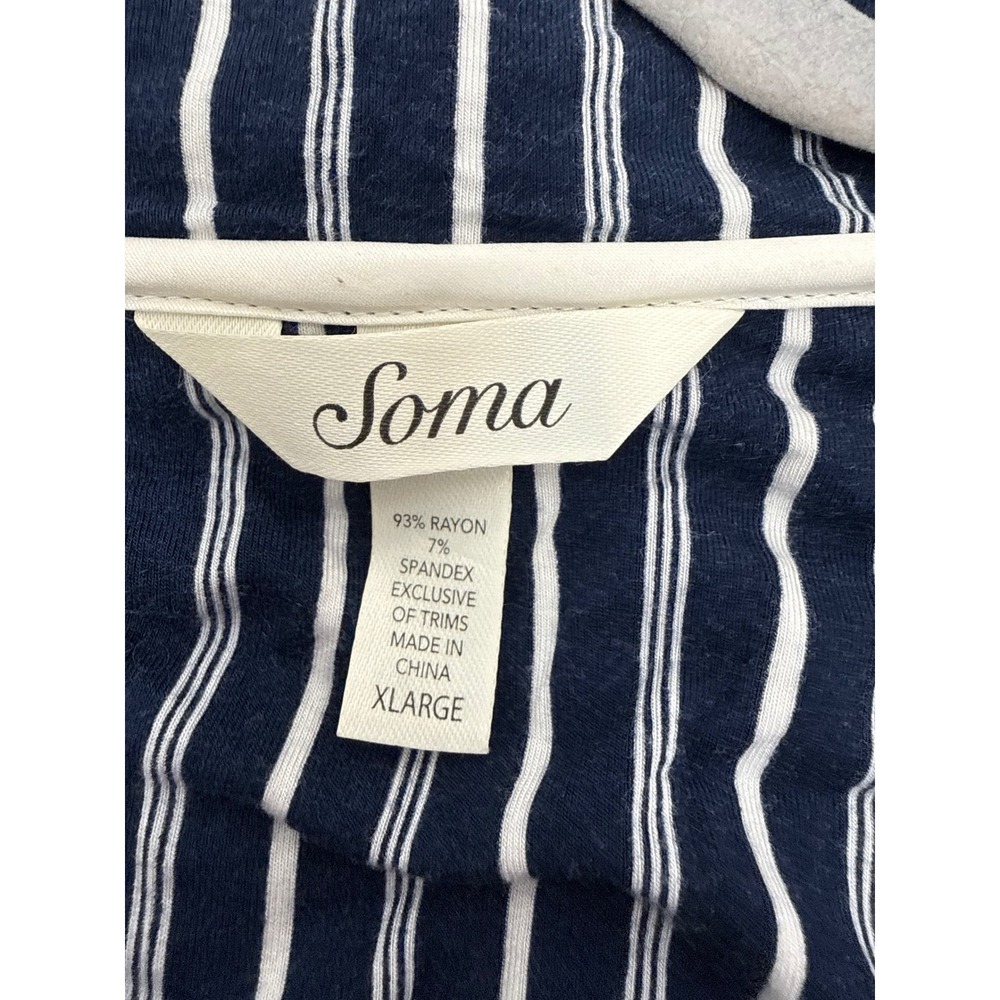 Soma Pajama Set Womens XL Navy White Striped Button Top & Pants Loungewear #49 - Picture 7 of 9